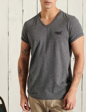 SUPERDRY vīriešu tumši pelēks kokvilnas krekls COTTON CLASSIC V-NECK T-SHIRT