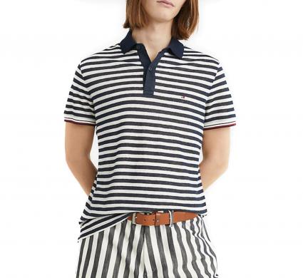 Tommy Hilfiger vīriešu zili šorti BRETON STRIPE LINEN POLO